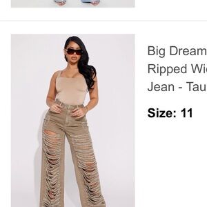 Fashion Nova Distressed Wide-Leg Jeans - Tan